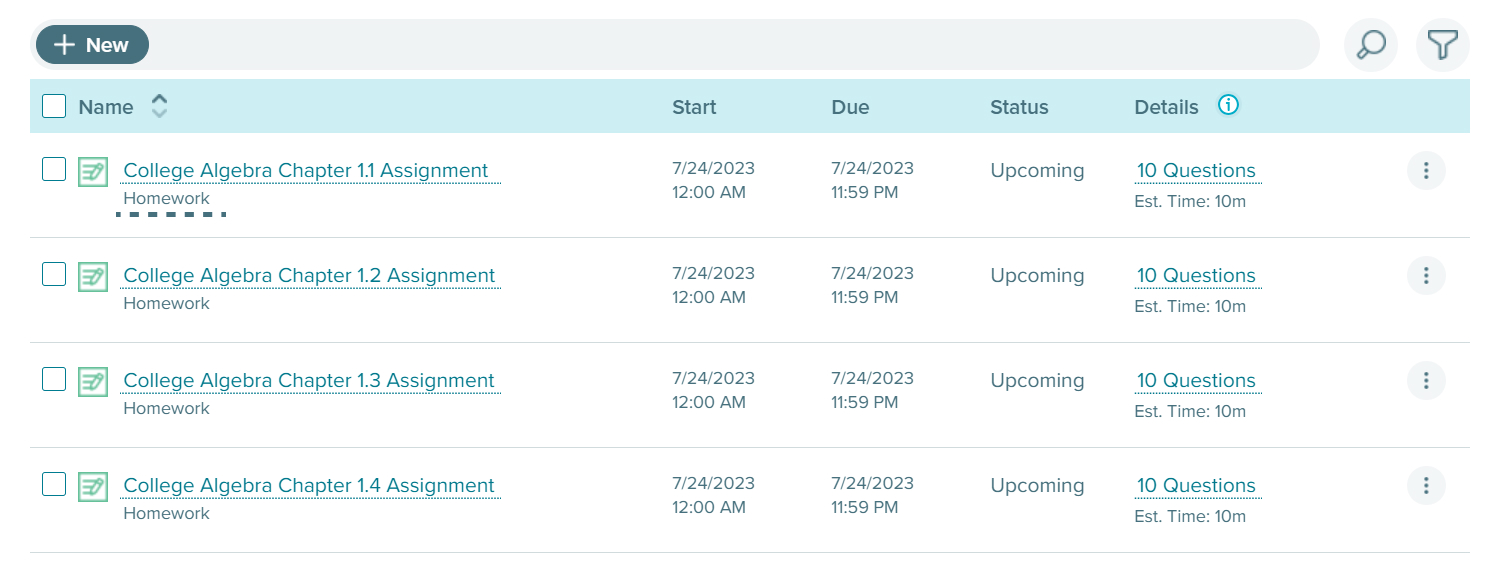 ALEKS Assignment List with Relocated Assignment Type