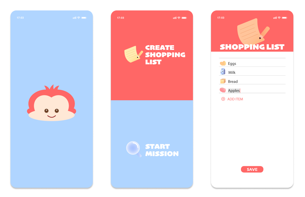 Mockups of the Monkie app