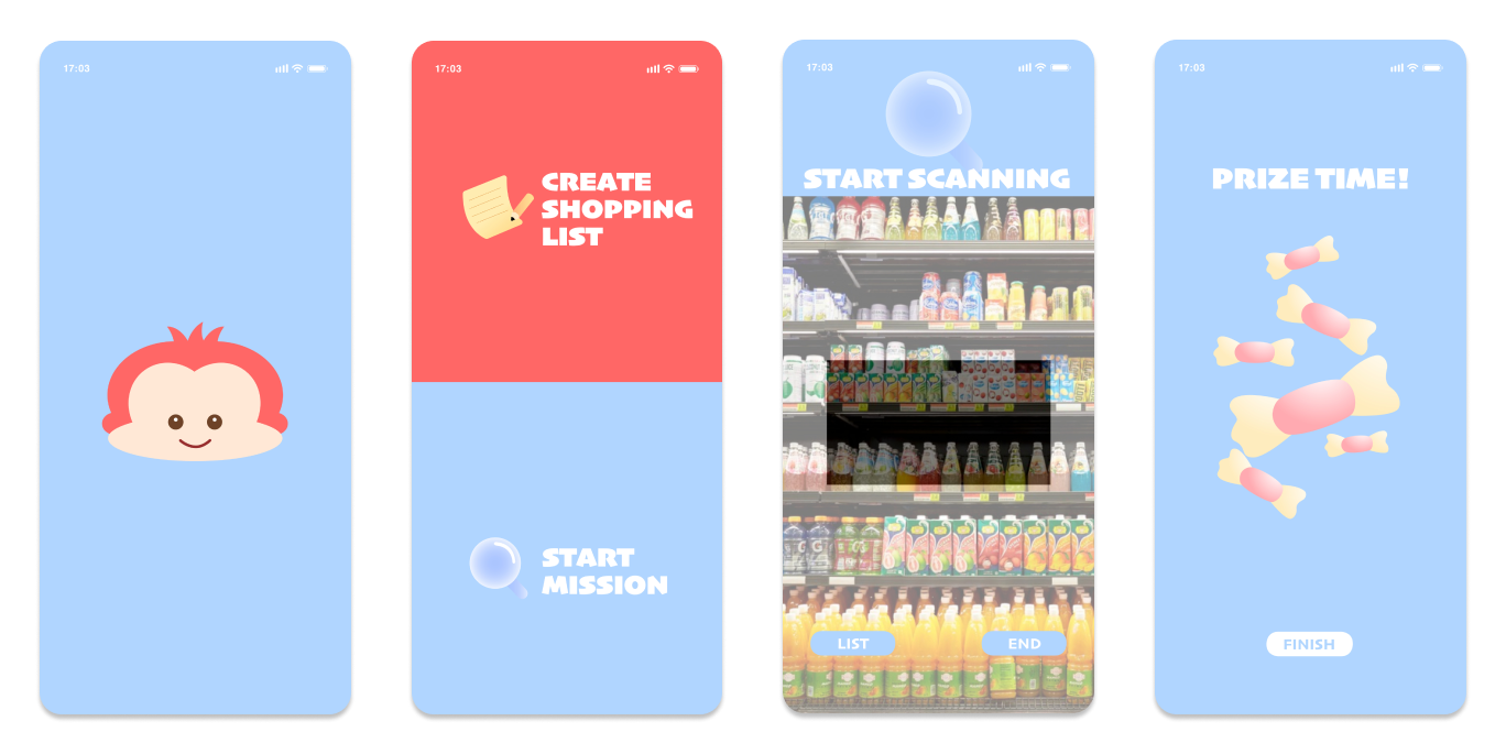 Mockups of the Monkie app